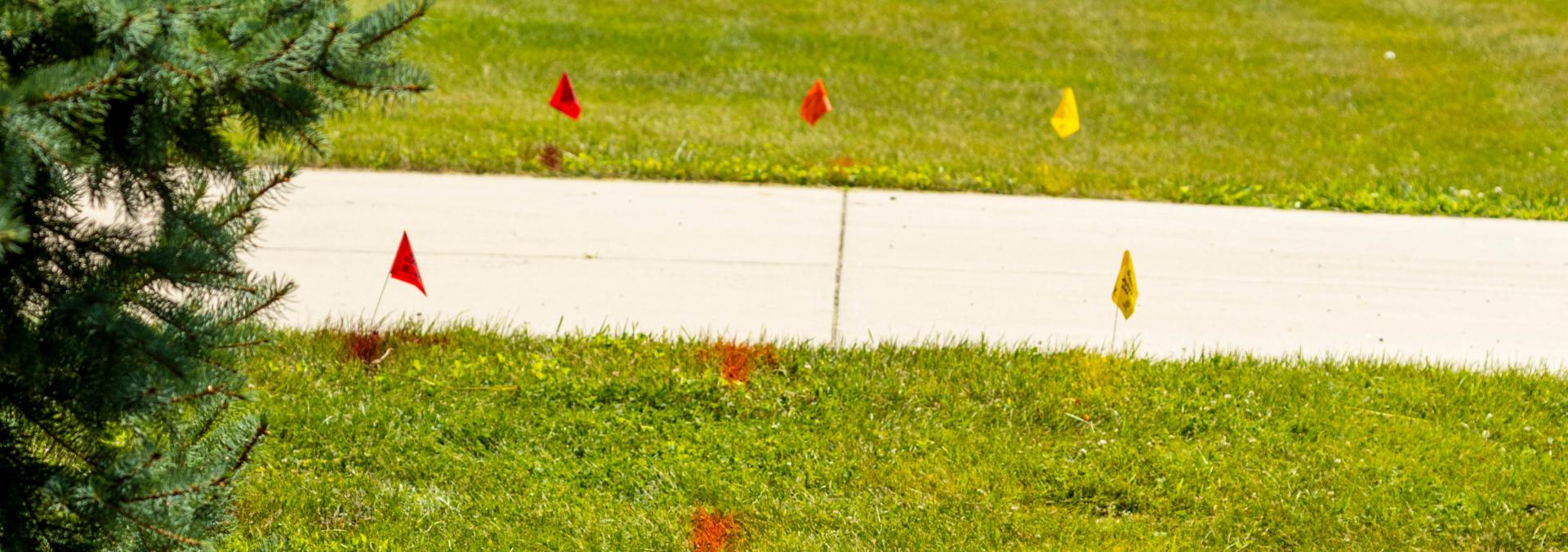 Sidewalk with utility flags